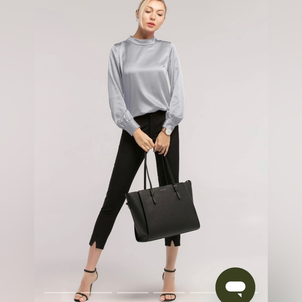 100% Silk Elegant Gray Women's Blouse